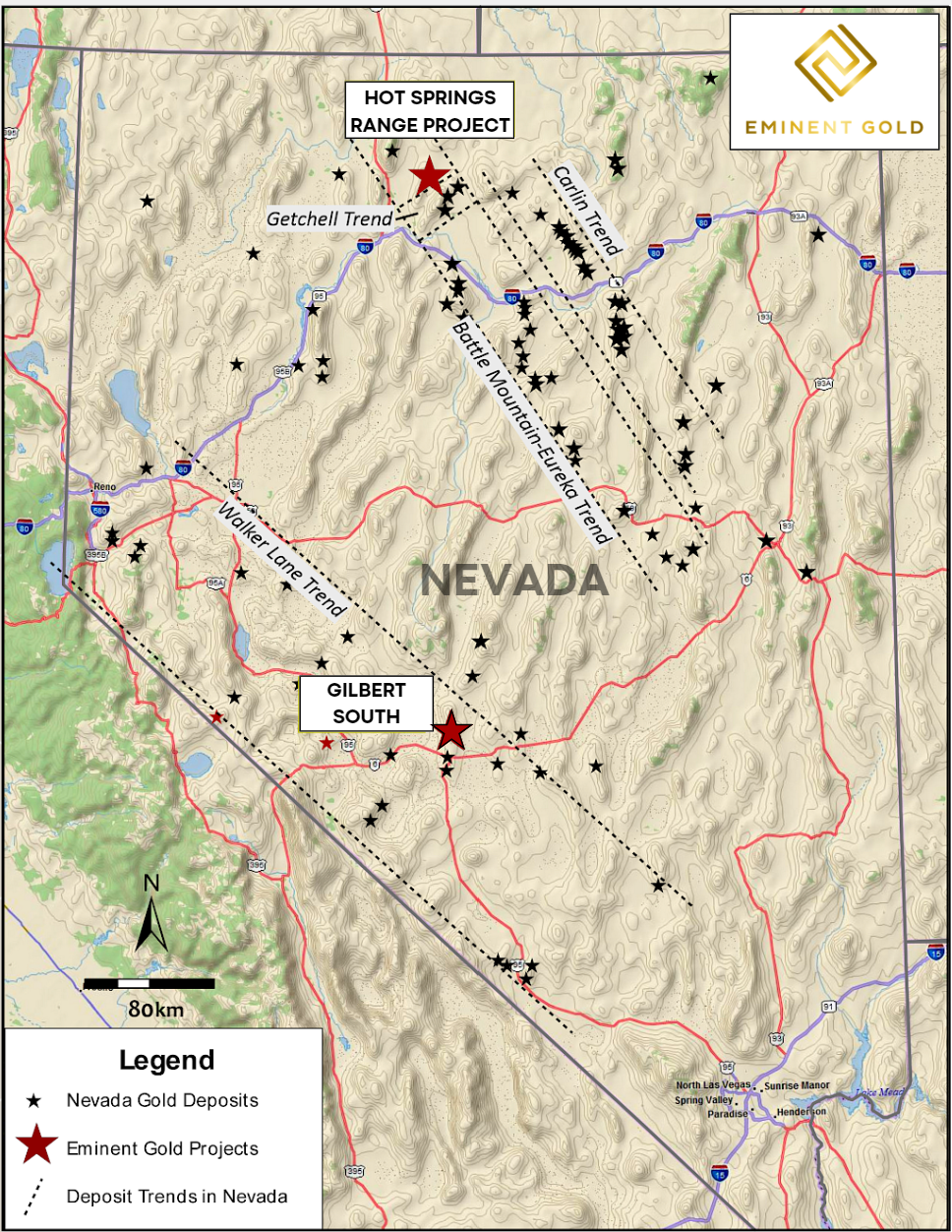 Fig 1.  Location of Eminent’s Hot Springs Range Project in Nevada